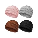 Geyoga 4 Pcs Chemo Turban Headwear for Women Soft Slouchy Cancer Headwear Elastic Sleep Cap with Flower Design