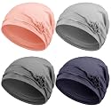 Geyoga 4 Pcs Chemo Turban Headwear for Women Soft Slouchy Cancer Headwear Elastic Sleep Cap with Flower Design