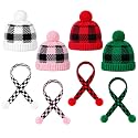 Geyoga 8 Pcs Mini Santa Hats and Scarves Decor Doll Christmas Accessories Small Gnome Hat for Craft DIY for Wine Bottle Gifts (Red, Green, White, Pink, Black,Buffalo Plaid)