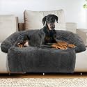 GGIB Calming Dog Bed Fluffy Plush Dog Mat for Furniture Protector with Removable Washable Cover for Large Medium Small Dogs and Cats (Extra Extra Large, Dark Grey)