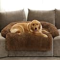 GGIB Calming Dog Bed Fluffy Plush Dog Mat for Furniture Protector with Removable Washable Cover for Large Medium Small Dogs and Cats (Extra Large (53x39.3x6), Brown)