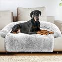 GGIB Calming Dog Bed Fluffy Plush Dog Mat for Furniture Protector with Removable Washable Cover for Large Medium Small Dogs and Cats (Extra Extra Large, Light Grey)