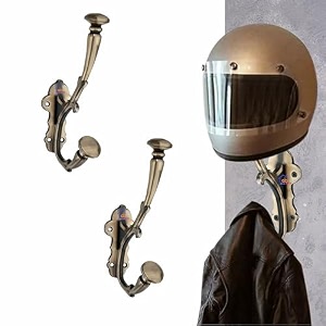 ghar dwar metal craft customs helmet hanger powder coated with additional hooks for keys and jacket vertical wall mount helmet hook black brass antique halmet hanger 1 pack of 1