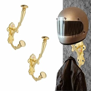 ghar dwar metal craft customs helmet hanger powder coated with additional hooks for keys and jacket vertical wall mount helmet hook black gold halmet hanger 1 pack of 2