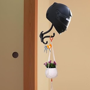 ghar dwar metal craft customs helmet hanger powder coated with additional hooks for keys and jacket vertical wall mount helmet hook black pack of 1 halmet hanger 2