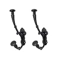 GHAR DWAR Metal Craft Customs Helmet Hanger Powder Coated with Additional Hooks for Keys and Jacket Vertical Wall Mount Helmet Hook Black (Pack of 2, Halmet Hanger 1)
