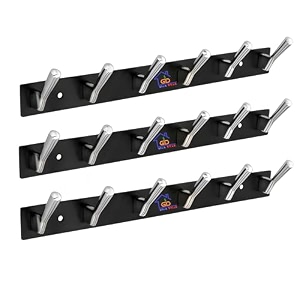 ghar dwar new capsul heavy duty goli stainless steel cloth hanger suitable for bathroom kitchen wall hook rail hanging scarf coat keys tie towel door robe 6 pin cp black pack of 3