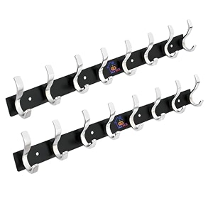ghar dwar s type stainless steel pin cloth hanger wall hooks rail for hanging clothes bathroom wall door for hanging keystowel 8 pin silver black pack of 2
