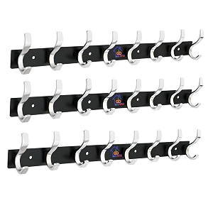 ghar dwar s type stainless steel pin cloth hanger wall hooks rail for hanging clothes bathroom wall door for hanging keystowel 8 pin silver black pack of 3