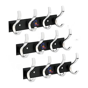 ghar dwar s type stainless steel pin cloth hanger wall hooks rail for hanging clothes bathroom wall door for hanging keystowel 4 pin silver black pack of 3