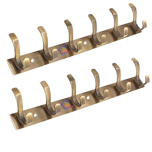 ghar dwar s type stainless steel pin cloth hanger wall hooks rail for hanging clothes bathroom wall door for hanging keystowel 6 pin brass antique pack of 2