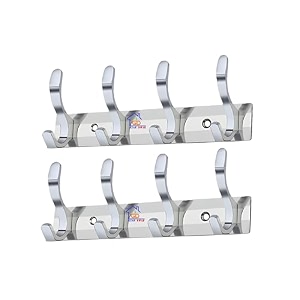 ghar dwar s type stainless steel pin cloth hanger wall hooks rail for hanging clothes bathroom wall door for hanging keystowel 4 pin silver pack of 2