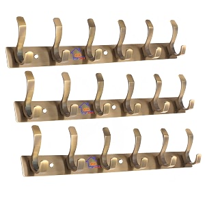 ghar dwar s type stainless steel pin cloth hanger wall hooks rail for hanging clothes bathroom wall door for hanging keystowel 6 pin brass antique pack of 3