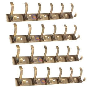 ghar dwar s type stainless steel pin cloth hanger wall hooks rail for hanging clothes bathroom wall door for hanging keystowel 6 pin brass antique pack of 4