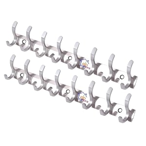 ghar dwar s type stainless steel pin cloth hanger wall hooks rail for hanging clothes bathroom wall door for hanging keystowel 8 pin silver pack of 2