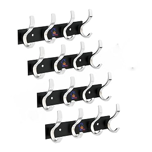 ghar dwar s type stainless steel pin cloth hanger wall hooks rail for hanging clothes bathroom wall door for hanging keystowel 4 pin silver black pack of 4