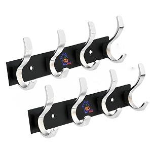 ghar dwar s type stainless steel pin cloth hanger wall hooks rail for hanging clothes bathroom wall door for hanging keystowel 4 pin silver black pack of 2