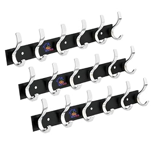ghar dwar s type stainless steel pin cloth hanger wall hooks rail for hanging clothes bathroom wall door for hanging keystowel antique brass pack of 3 6 pin black silver