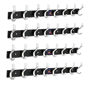 ghar dwar s type stainless steel pin cloth hanger wall hooks rail for hanging clothes bathroom wall door for hanging keystowel 8 pin silver black pack of 4