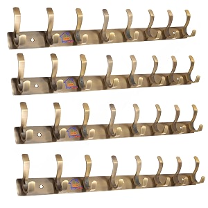 ghar dwar s type stainless steel pin cloth hanger wall hooks rail for hanging clothes bathroom wall door for hanging keystowel 8 pin brass antique pack of 4