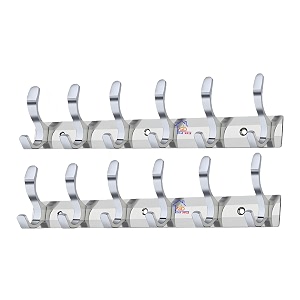 ghar dwar s type stainless steel pin cloth hanger wall hooks rail for hanging clothes bathroom wall door for hanging keystowel 6 pin silver pack of 2