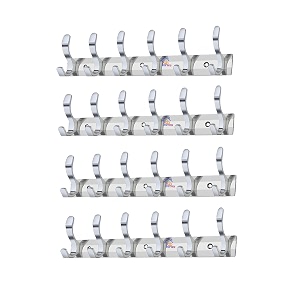 ghar dwar s type stainless steel pin cloth hanger wall hooks rail for hanging clothes bathroom wall door for hanging keystowel 6 pin silver pack of 4