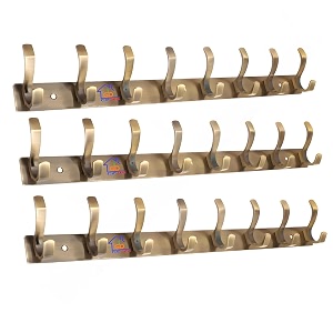 ghar dwar s type stainless steel pin cloth hanger wall hooks rail for hanging clothes bathroom wall door for hanging keystowel 8 pin brass antique pack of 3