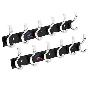 ghar dwar s type stainless steel pin cloth hanger wall hooks rail for hanging clothes bathroom wall door for hanging keystowel 6 pin silver black pack of 2