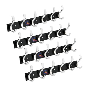 ghar dwar s type stainless steel pin cloth hanger wall hooks rail for hanging clothes bathroom wall door for hanging keystowel 6 pin silver black pack of 4