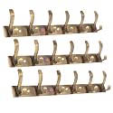 GHAR DWAR S Type Stainless Steel Pin Cloth Hanger Wall Hooks Rail for Hanging Clothes Bathroom Wall Door for Hanging Keys,Towel (6 Pin Brass Antique, Pack of 3)