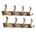 GHAR DWAR S Type Stainless Steel Pin Cloth Hanger Wall Hooks Rail for Hanging Clothes Bathroom Wall Door for Hanging Keys,Towel (4 Pin Brass Antique, Pack of 2)