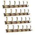 GHAR DWAR S Type Stainless Steel Pin Cloth Hanger Wall Hooks Rail for Hanging Clothes Bathroom Wall Door for Hanging Keys,Towel (6 Pin Brass Antique, Pack of 4)