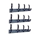 GHAR DWAR S Type Stainless Steel Pin Cloth Hanger Wall Hooks Rail for Hanging Clothes Bathroom Wall Door for Hanging Keys,Towel (4 Pin Black, Pack of 3)