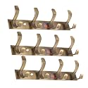 GHAR DWAR S Type Stainless Steel Pin Cloth Hanger Wall Hooks Rail for Hanging Clothes Bathroom Wall Door for Hanging Keys,Towel Antique Brass (Pack of 3, 4 Pin Antique)