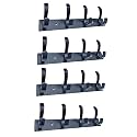 GHAR DWAR S Type Stainless Steel Pin Cloth Hanger Wall Hooks Rail for Hanging Clothes Bathroom Wall Door for Hanging Keys,Towel (4 Pin Black, Pack of 4)