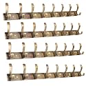 GHAR DWAR S Type Stainless Steel Pin Cloth Hanger Wall Hooks Rail for Hanging Clothes Bathroom Wall Door for Hanging Keys,Towel (8 Pin Brass Antique, Pack of 4)