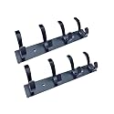 GHAR DWAR S Type Stainless Steel Pin Cloth Hanger Wall Hooks Rail for Hanging Clothes Bathroom Wall Door for Hanging Keys,Towel (4 Pin Black, Pack of 2)