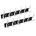 GHAR DWAR S Type Stainless Steel Pin Cloth Hanger Wall Hooks Rail for Hanging Clothes Bathroom Wall Door for Hanging Keys,Towel (6 Pin Silver Black, Pack of 2)