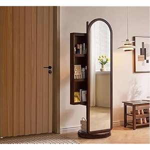 gharaana arched wooden full-length mirror with storage for living room bedroom  standing mirror for wall  dark walnut 673x188x7