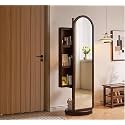 Gharaana Arched Wooden Full-Length Mirror with Storage for Living Room, Bedroom | Standing Mirror for Wall | Dark Walnut (67.3x18.8x7)