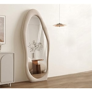 gharaana wood arth upholstered 55ft floor rectangular mirrorr pearl_white for living room full-length mirror modern full-body wall mirror for bedroom amp living room67x275