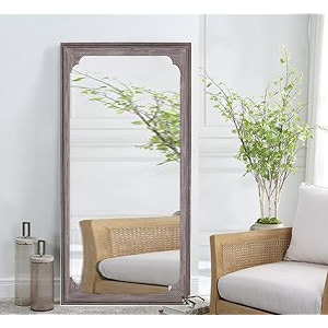 gharaana pravesh wooden full-length mirror for living room bedroom  standing mirror for wall  aged grey 66x36
