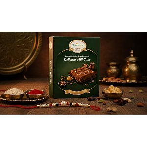 ghasitaram gifts rakhi gifts for brothers rakhi sweets - delicious milk cake with pearl rakhi