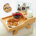GHKINMAL Bamboo Couch Cup Holder, 4 in 1 Couch Arm Trays with 360°Rotated Phone Holder, Non-Slip Clip on Side Table for Drinks/Remote/Snacks, Ideal Gift for Husband, Wife, Parents