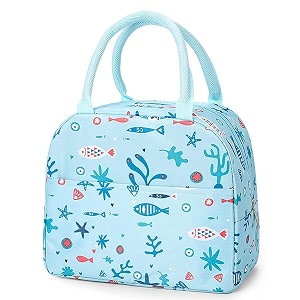 ghori enterprish large insulated lunch bag for office men women kids school travel tiffin bag pouch hot amp cold lunch box bags for boys and girls blue leaf polyester 10 liters sky blue