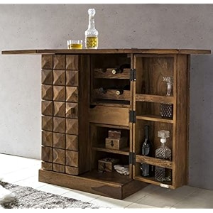solid sheesham wooden bar cabinet with storage mini bar cabinet wine storage rack furniture for living room home hotel amp restaurant walnut finish