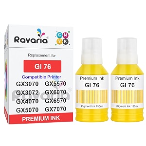 gi 76 compatible ink for canon maxify gx3070 gx3072 gx4070 gx5070 gx5570 gx6070 gx6570 gx7070 printer gi 76 yellow ink 2 pcs
