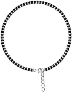 giacomo 925 pure silver  black crystal beads nazariya payal adjustable size alloy brass acrylic bone anklet