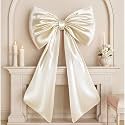 Giant Bow Decoration Big Cream White Large Coquette Bow for Backdrop Birthday Party Room Wall Wedding Bride Decor, Ribbon Tie Hanging Gift Coquette Wall Decor (Satin, Internal Stability Layer)