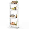 Giantex 4-Tier Slim Rolling Storage Cart, 9" W Narrow Slide Out Plastic Organizer Rack with Wheels, Mobile Utility Cart w/Shelving Unit for Kitchen, Bathroom, Office, Laundry Room